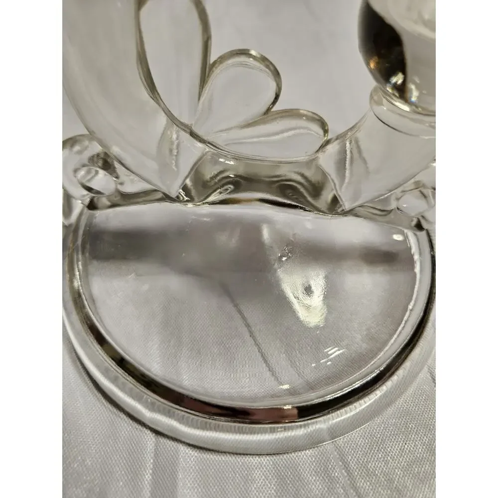 Vintage Clear Pressed Glass Double Taper Candle Holders Pair Heart Candelabra